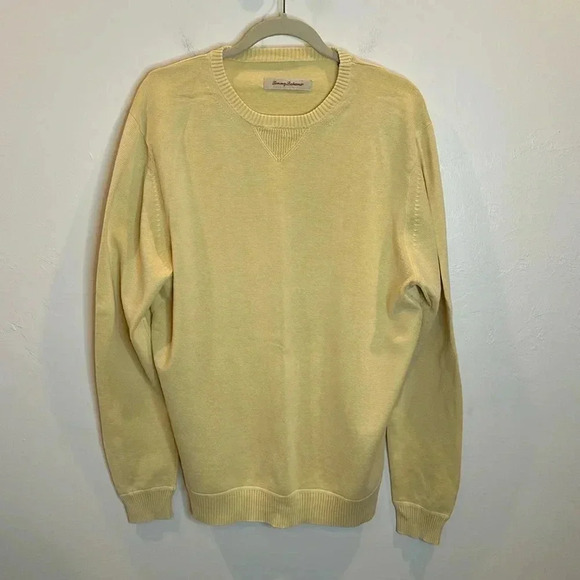 TOMMY BAHAMA MENS XL 100% COTTON SWEATER KNIT PULLOVER PALE YELLOW - Picture 1 of 7